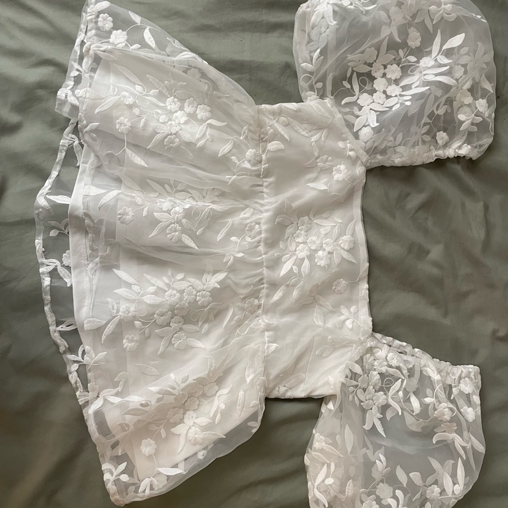 Altar'd State White Floral Sheer Crop Top